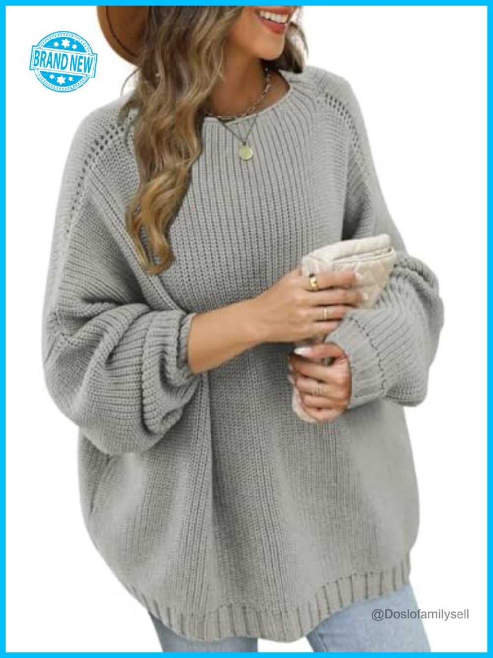 Womens Oversized Chunky Knit Mock Neck Batwing Sleeve Pullover Sweater